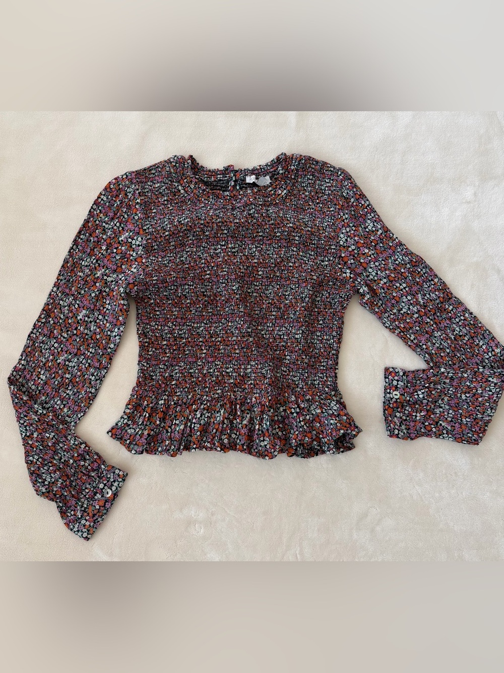 Parons of Peace Floral Smocked Peplum Blouse Medium Cottagecore